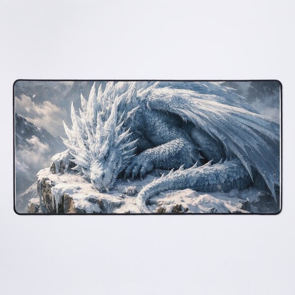 Item preview, Sleeping Ice Dragon on Snowy Mountain Peak – Epic Fantasy Winter Dragon Art designed and sold by DrakariArt.