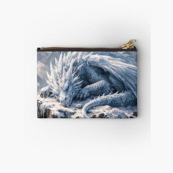Item preview, Sleeping Ice Dragon on Snowy Mountain Peak – Epic Fantasy Winter Dragon Art designed and sold by DrakariArt.
