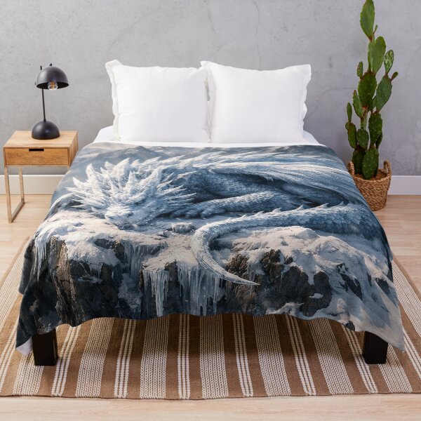 Item preview, Sleeping Ice Dragon on Snowy Mountain Peak – Epic Fantasy Winter Dragon Art designed and sold by DrakariArt.