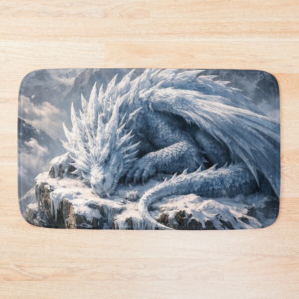 Item preview, Sleeping Ice Dragon on Snowy Mountain Peak – Epic Fantasy Winter Dragon Art designed and sold by DrakariArt.