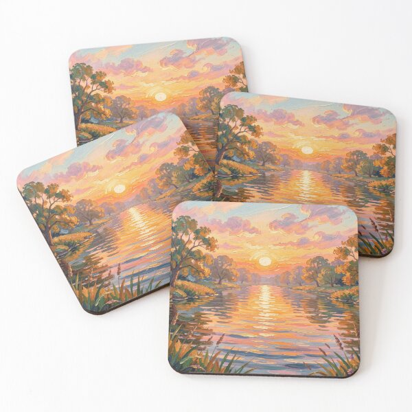 Item preview, Golden Sunset River with Impressionistic Brushstrokes and Vibrant Nature Glow designed and sold by FotoworldEdel.