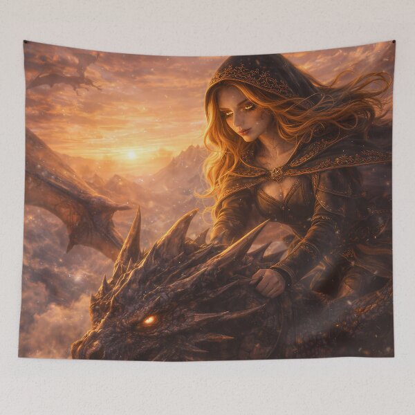Item preview, Dragon Rider Fantasy Woman Epic Sky Flight designed and sold by KnitOfShadoF.