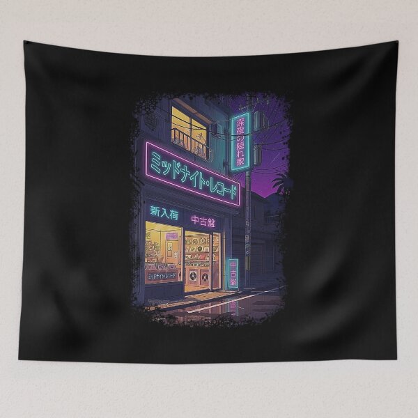 Item preview, Retro Anime Neon Record Shop Lofi Tokyo Night Aesthetic Vibes designed and sold by UltimateJapan.
