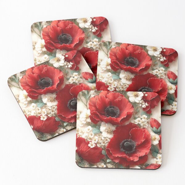 Item preview, Traditional Remembrance Poppies and White Blossom Pattern designed and sold by Nine Lives Studio.