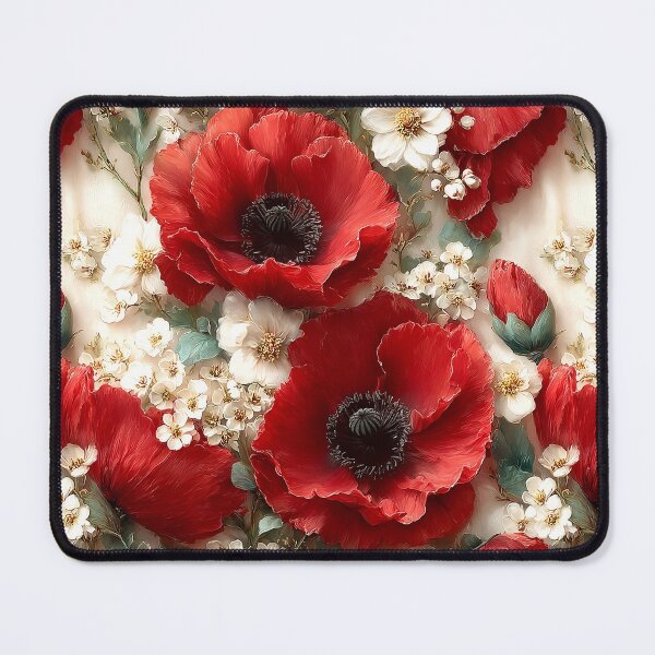 Item preview, Traditional Remembrance Poppies and White Blossom Pattern designed and sold by Nine Lives Studio.