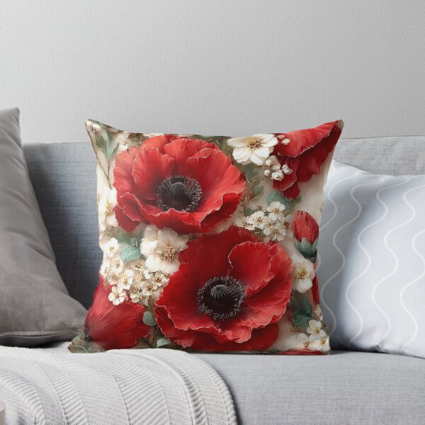 Item preview, Traditional Remembrance Poppies and White Blossom Pattern designed and sold by Nine Lives Studio.