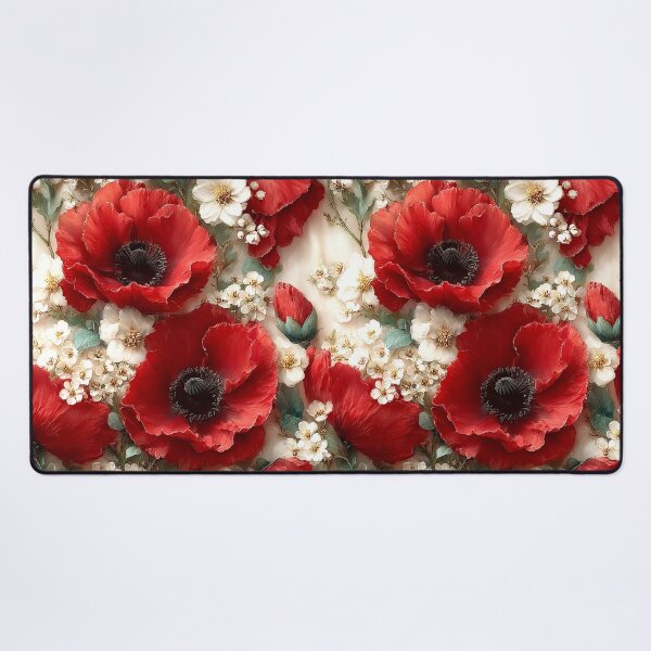 Item preview, Traditional Remembrance Poppies and White Blossom Pattern designed and sold by Nine Lives Studio.