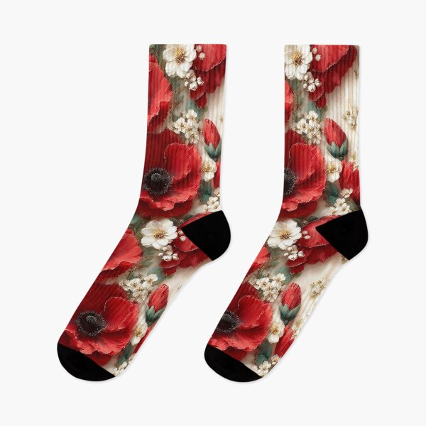 Item preview, Traditional Remembrance Poppies and White Blossom Pattern designed and sold by Nine Lives Studio.