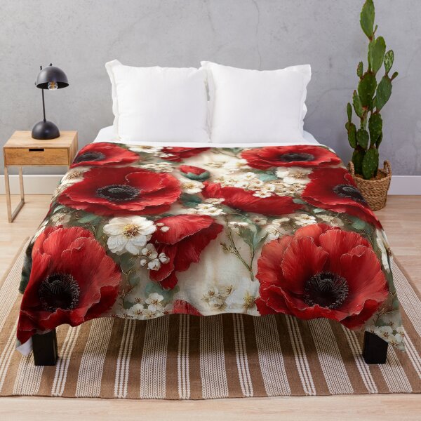 Item preview, Traditional Remembrance Poppies and White Blossom Pattern designed and sold by Nine Lives Studio.