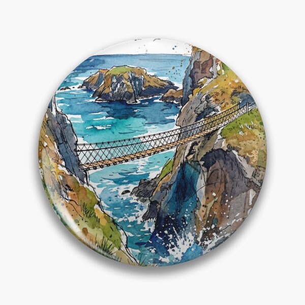Item preview, Carrick‑a‑Rede Rope Bridge | Ink & Watercolour Northern Ireland Art Print designed and sold by Printpix.