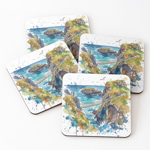 Item preview, Carrick‑a‑Rede Rope Bridge | Ink & Watercolour Northern Ireland Art Print designed and sold by Printpix.
