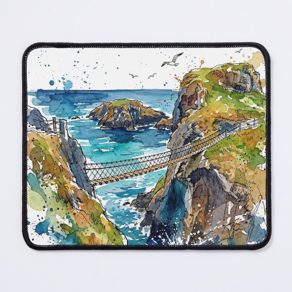 Item preview, Carrick‑a‑Rede Rope Bridge | Ink & Watercolour Northern Ireland Art Print designed and sold by Printpix.