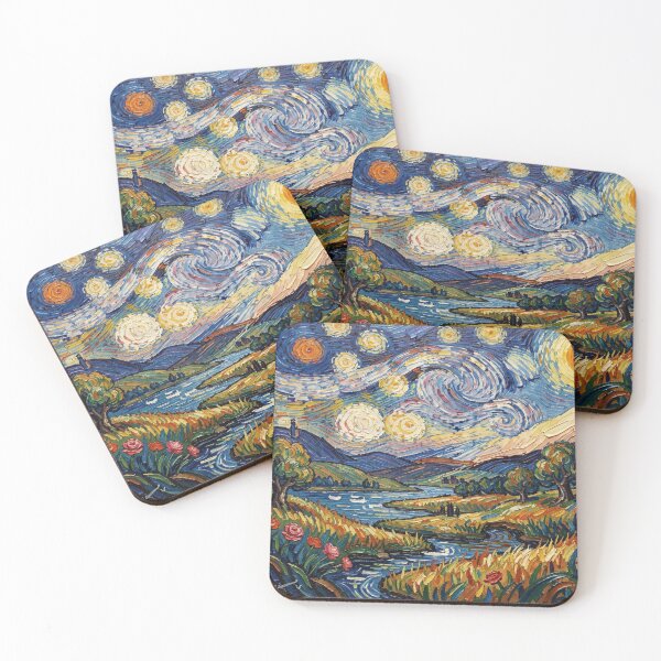 Item preview, Starry Landscape with expressive brushstrokes and nature flow in gouache style  designed and sold by FotoworldEdel.
