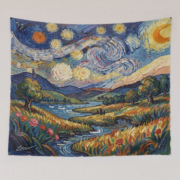 Item preview, Starry Landscape with expressive brushstrokes and nature flow in gouache style  designed and sold by FotoworldEdel.
