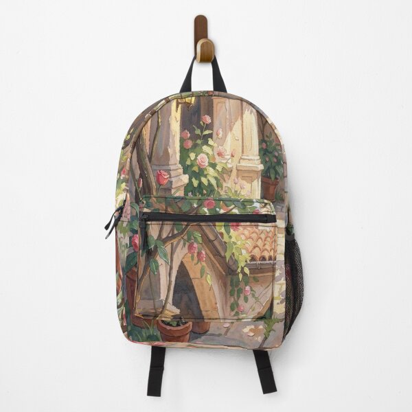 Item preview, Mediterranean Courtyard Scene in expressive gouache style with flowers and warm light designed and sold by FotoworldEdel.