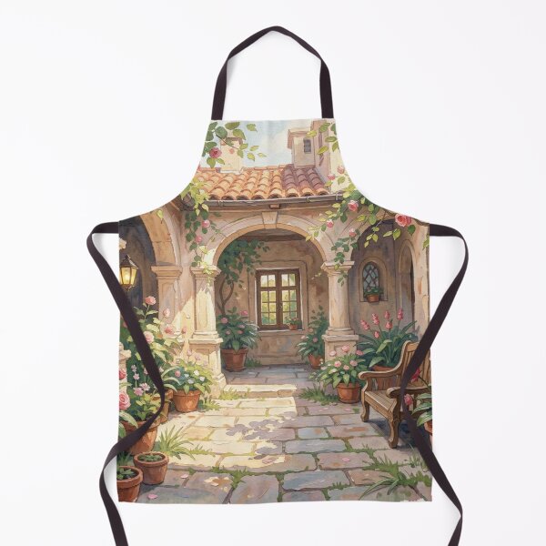 Item preview, Mediterranean Courtyard Scene in expressive gouache style with flowers and warm light designed and sold by FotoworldEdel.