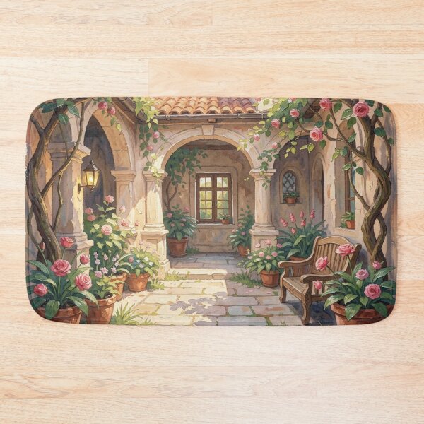 Item preview, Mediterranean Courtyard Scene in expressive gouache style with flowers and warm light designed and sold by FotoworldEdel.
