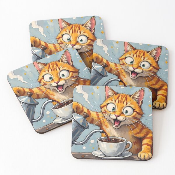 Item preview, Energetic Orange Cat Pouring Fresh Morning Coffee designed and sold by Found Dream.