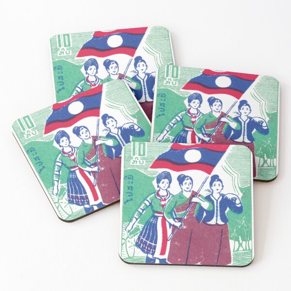 Item preview, Pathet Lao Revolutionary Women holding Lao PDR Flag stamp designed and sold by sahaisouvie.