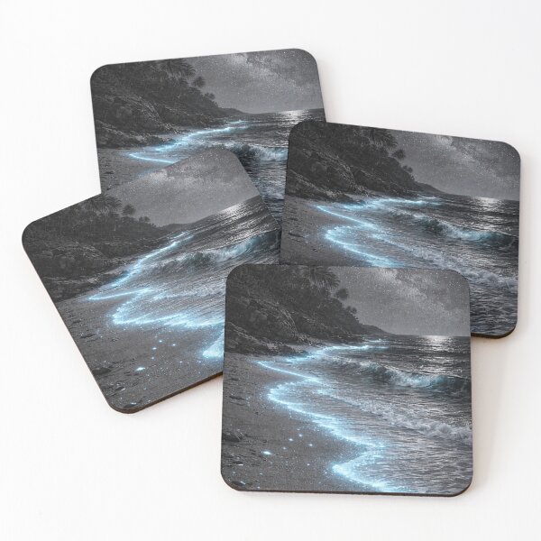 Item preview, Bioluminescent Waves Glowing on Night Beach designed and sold by Ykvaere.