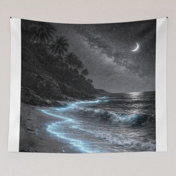 Item preview, Bioluminescent Waves Glowing on Night Beach designed and sold by Ykvaere.