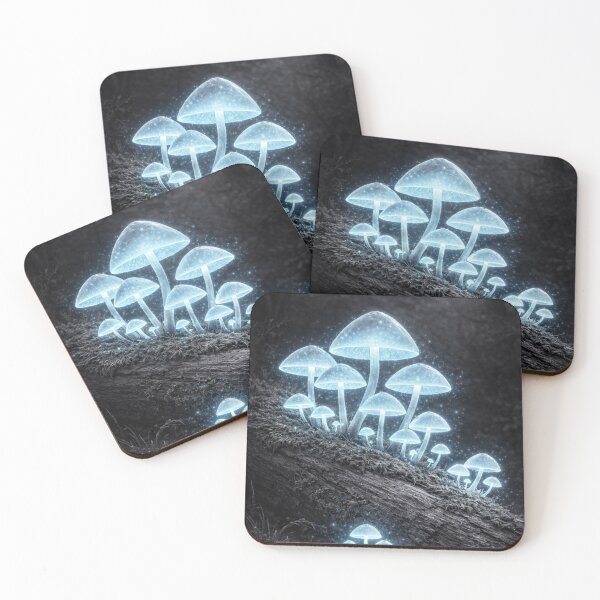 Item preview, Glowing Bioluminescent Mushrooms in Dark Forest designed and sold by Ykvaere.