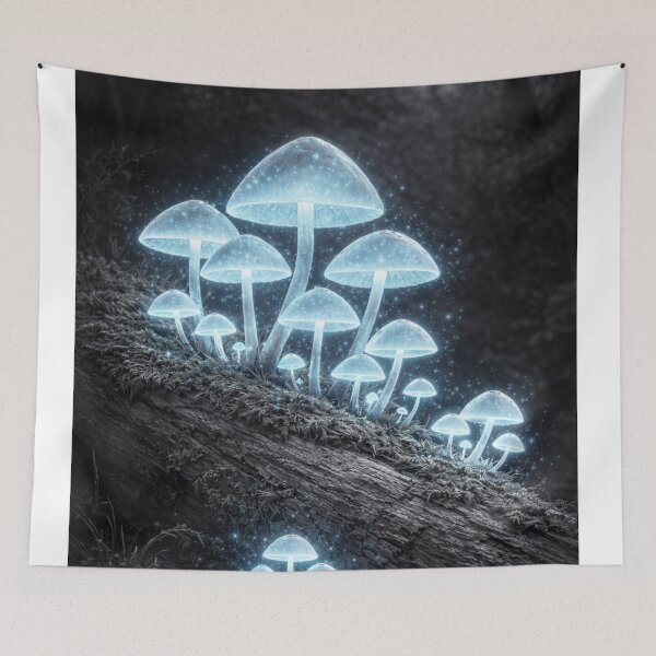 Item preview, Glowing Bioluminescent Mushrooms in Dark Forest designed and sold by Ykvaere.