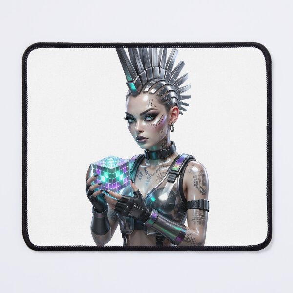 Item preview, A futuristic woman holding a glowing cube on transparent background designed and sold by Creative88Art.