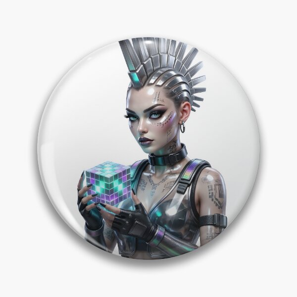 Item preview, A futuristic woman holding a glowing cube on transparent background designed and sold by Creative88Art.