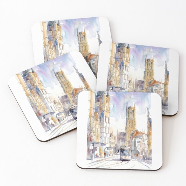 Item preview, Historic Center of Ghent Belgium Watercolor Cityscape designed and sold by caracatita75.