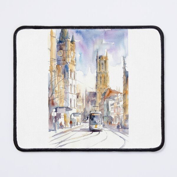 Item preview, Historic Center of Ghent Belgium Watercolor Cityscape designed and sold by caracatita75.
