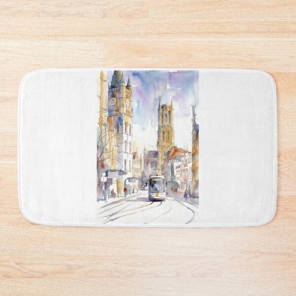 Item preview, Historic Center of Ghent Belgium Watercolor Cityscape designed and sold by caracatita75.