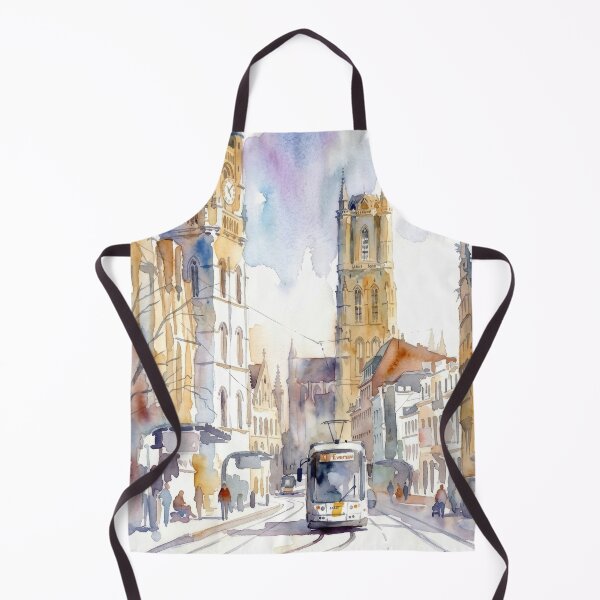 Item preview, Historic Center of Ghent Belgium Watercolor Cityscape designed and sold by caracatita75.