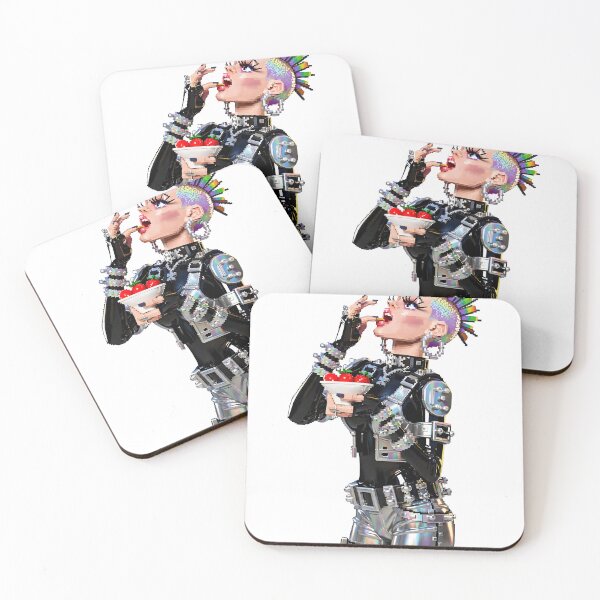 Item preview, A drag queen wearing futuristic metallic costume and eating cherries on transparent background designed and sold by Creative88Art.