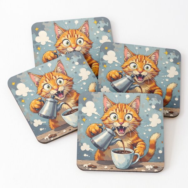 Item preview, Energetic Orange Cat Pouring Fresh Morning Coffee designed and sold by Found Dream.