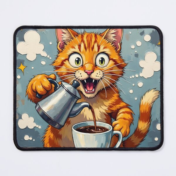 Item preview, Energetic Orange Cat Pouring Fresh Morning Coffee designed and sold by Found Dream.