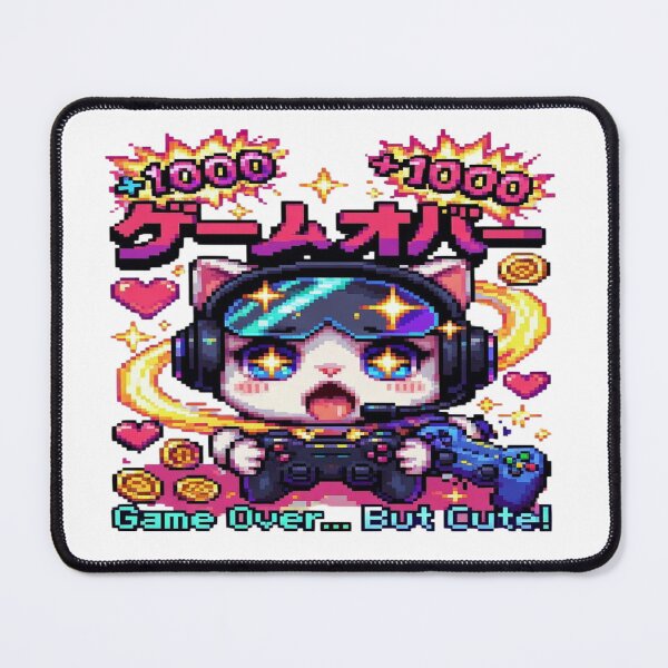 Item preview, Kawaii Pixel Gamer Cat T-Shirt – Retro Game Over But Cute Anime Design | Neon Gaming Aesthetic Tee designed and sold by Sushikidsntod.