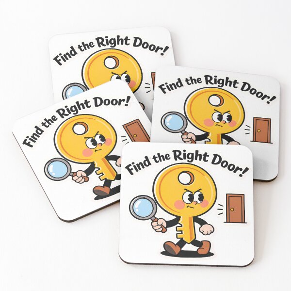 Item preview, A cartoon key character holding a magnifying glass and searching for the right door on transparent background designed and sold by Creative88Art.