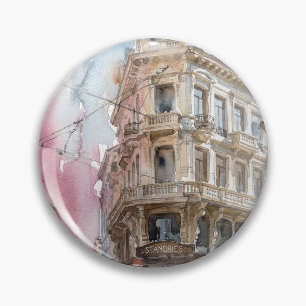 Item preview, Historic Street Corner Antwerp Watercolor Cityscape designed and sold by caracatita75.