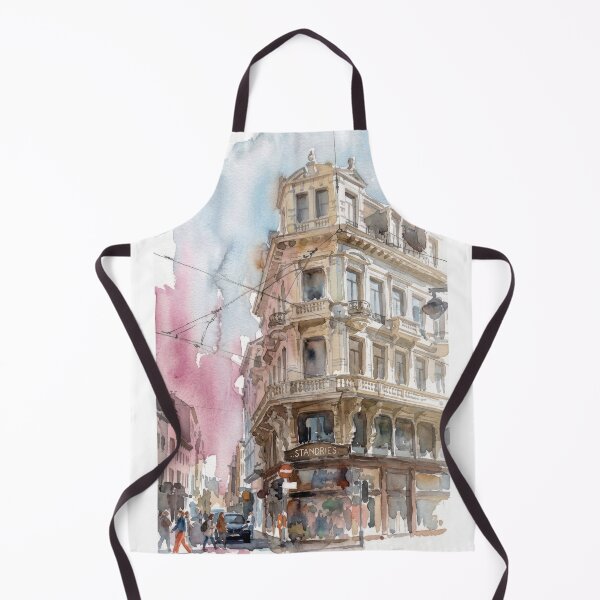Item preview, Historic Street Corner Antwerp Watercolor Cityscape designed and sold by caracatita75.