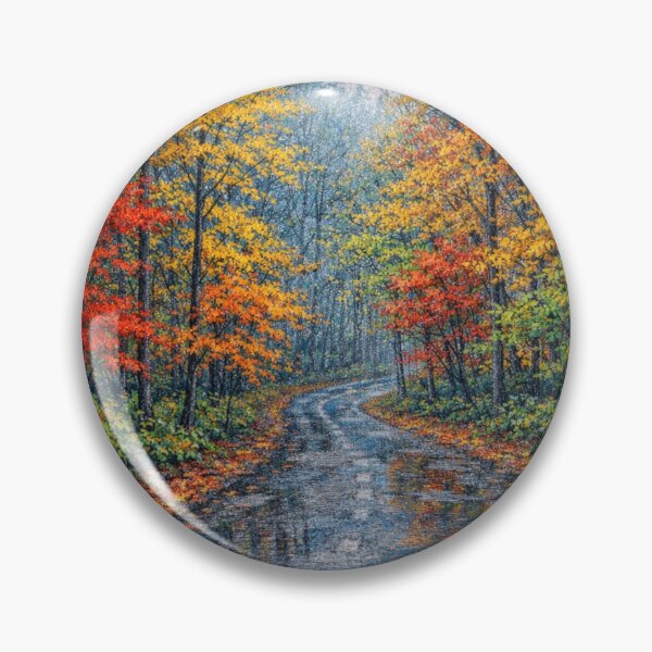 Item preview, Rainy Autumn Forest Road with Colorful Leaves designed and sold by Ykvaere.