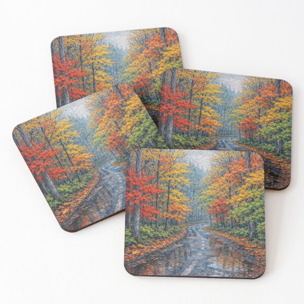 Item preview, Rainy Autumn Forest Road with Colorful Leaves designed and sold by Ykvaere.
