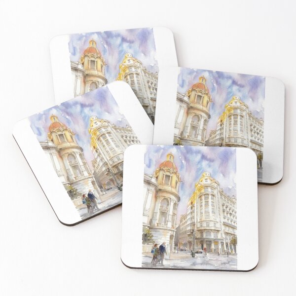 Item preview, Edificio Barrachina Valencia Watercolor Cityscape designed and sold by caracatita75.
