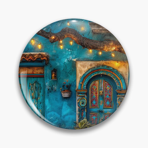 Item preview, Vibrant Blue Wall with Decorative Doors and Lights designed and sold by Artessie.