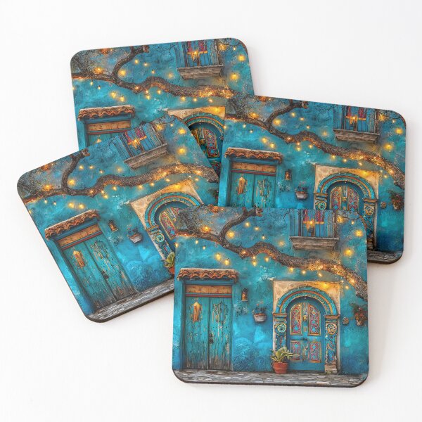Item preview, Vibrant Blue Wall with Decorative Doors and Lights designed and sold by Artessie.