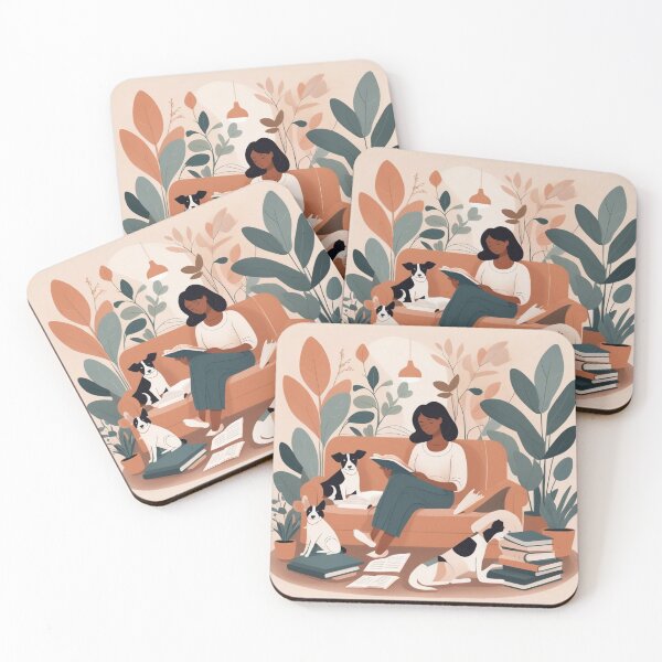 Item preview, Cozy Book Woman girl Mom Dog Aesthetic Relaxing Lifestyle Design Books plants selfcare  triptic designed and sold by VISO-art.