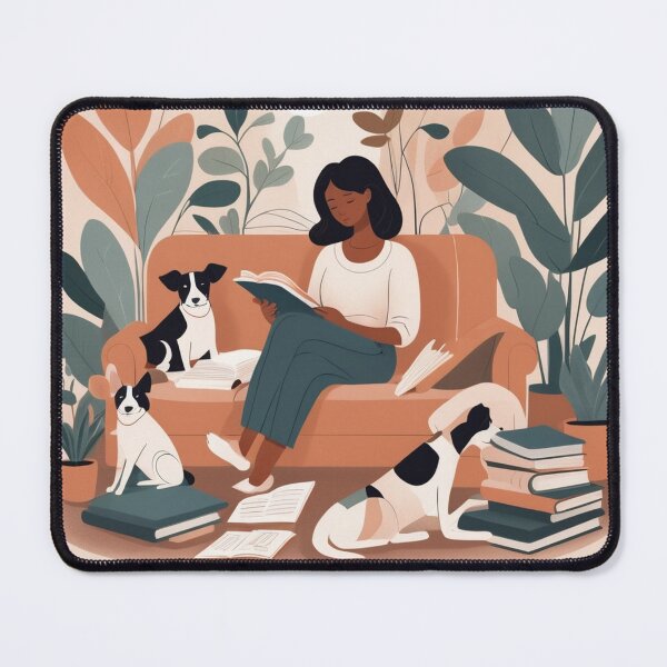 Item preview, Cozy Book Woman girl Mom Dog Aesthetic Relaxing Lifestyle Design Books plants selfcare  triptic designed and sold by VISO-art.