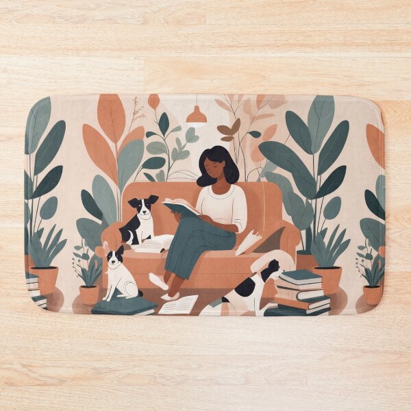 Item preview, Cozy Book Woman girl Mom Dog Aesthetic Relaxing Lifestyle Design Books plants selfcare  triptic designed and sold by VISO-art.