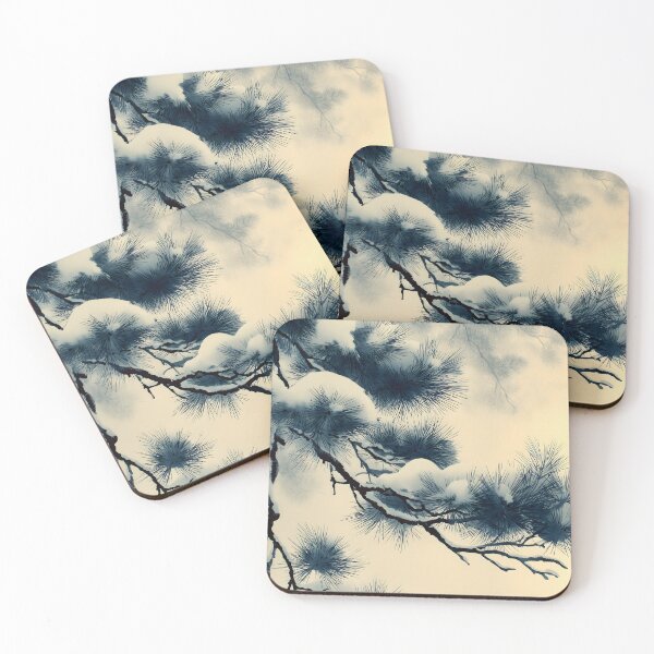 Item preview, Snow Pine Branch Wall Art | Japanese Watercolour Print | Dramatic Winter Decor | Indigo and Gold designed and sold by yugenprint.