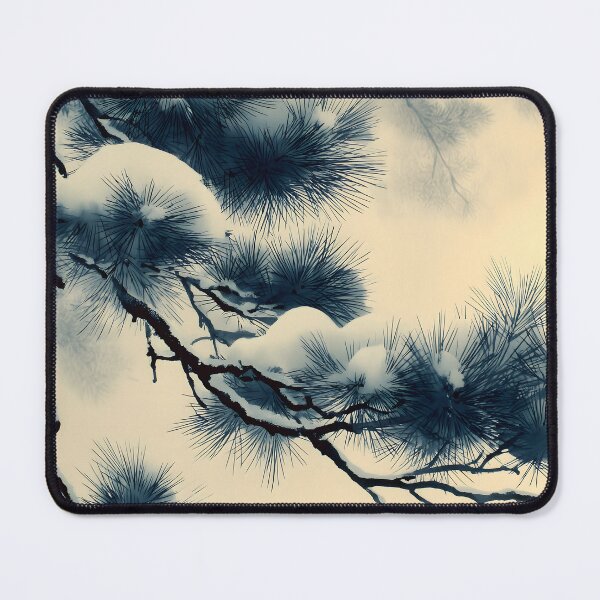 Item preview, Snow Pine Branch Wall Art | Japanese Watercolour Print | Dramatic Winter Decor | Indigo and Gold designed and sold by yugenprint.